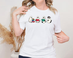 Book Lover Ghosts Unisex Graphic T-Shirt - Spooky Reader Style