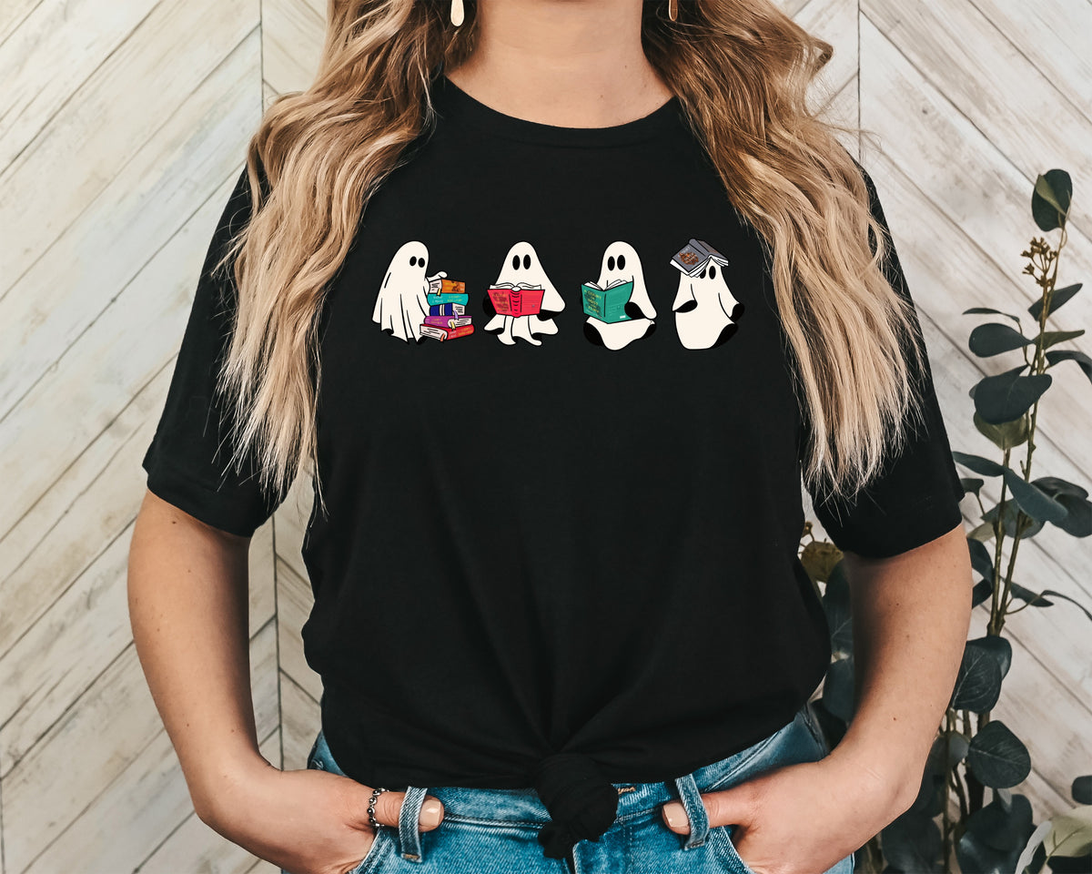 Book Lover Ghosts Unisex Graphic T-Shirt - Spooky Reader Style