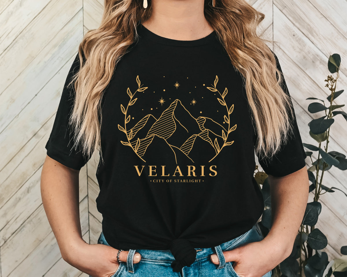 VELARIS City of Starlight Unisex Graphic T-Shirt - Mystical Mountains