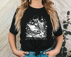 Just One More Chapter Skeleton Unisex Graphic T-Shirt - Cozy Literary Style