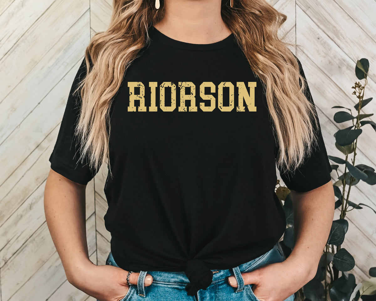 Riorson Distressed Text Unisex Graphic T-Shirt - Collegiate Style