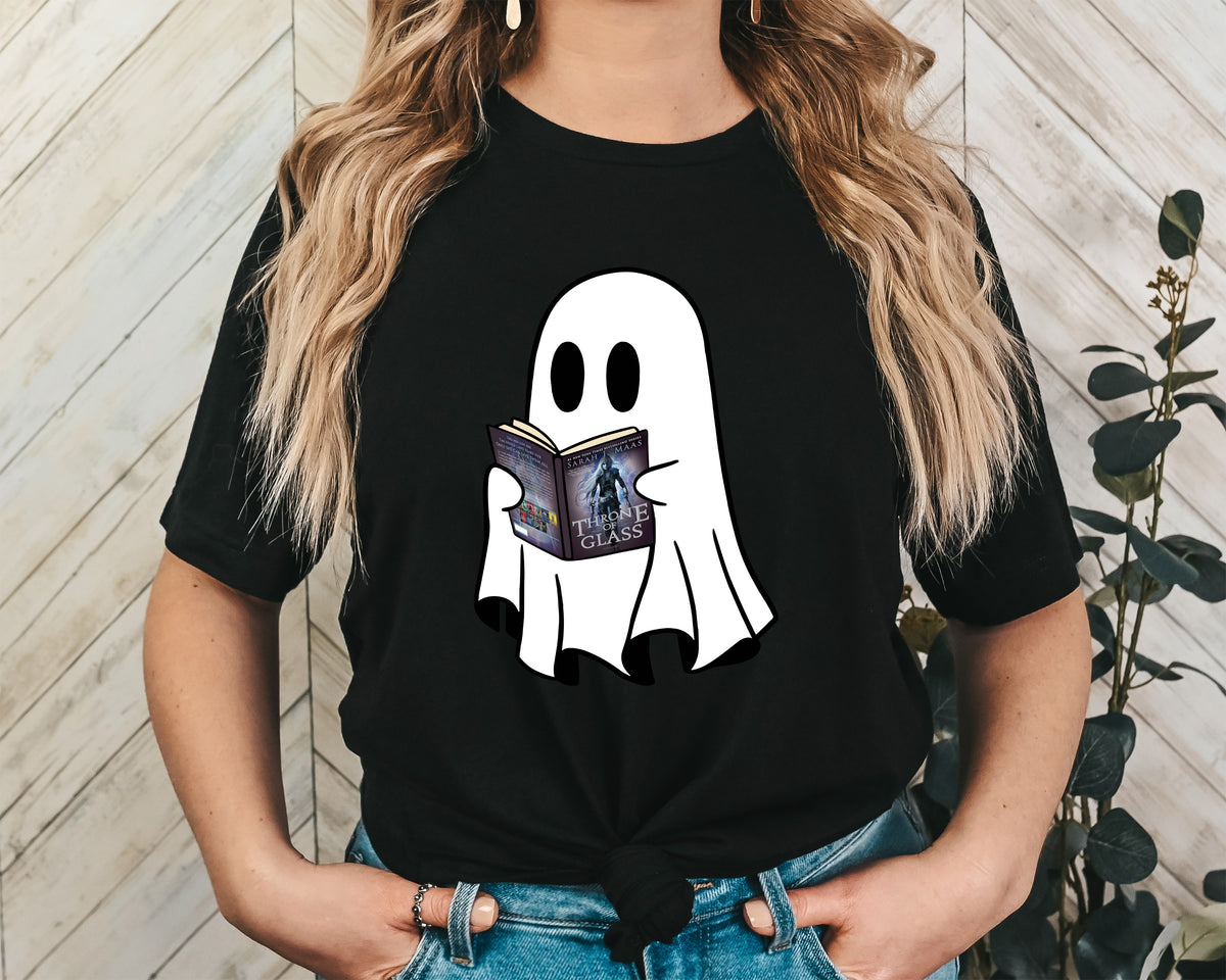 Reading Ghost 'Throne of Glass' Unisex Graphic T-Shirt - Whimsical Literary