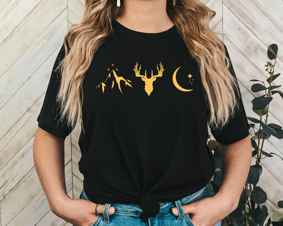 Mountain Stag Moon Unisex Graphic T-Shirt - Naturecore Style