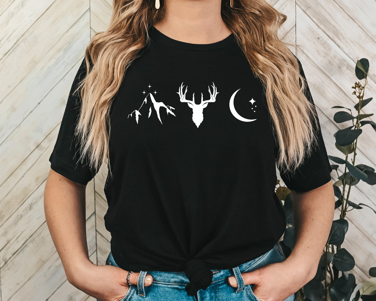 Mountain Stag Moon Unisex Graphic T-Shirt - Naturecore Style
