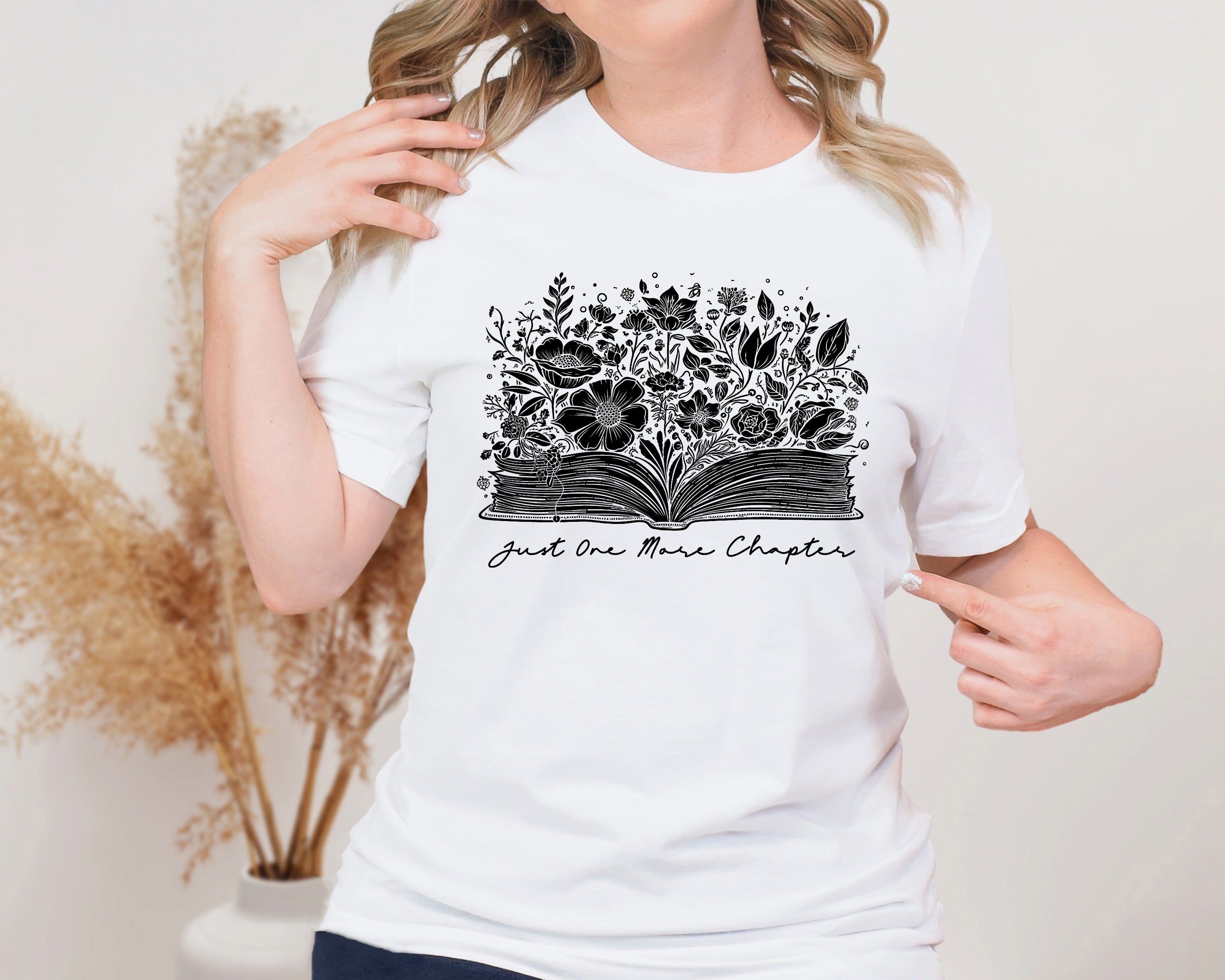 Just One More Chapter Unisex Graphic T-Shirt - Floral Bookworm Style
